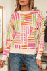 Striped Puff Sleeve Crew Neck Viscose Blend Sweater
