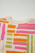 Striped Puff Sleeve Crew Neck Viscose Blend Sweater