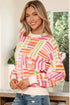 Striped Puff Sleeve Crew Neck Viscose Blend Sweater