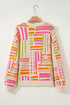 Striped Puff Sleeve Crew Neck Viscose Blend Sweater