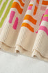 Striped Puff Sleeve Crew Neck Viscose Blend Sweater