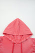 Striped Puff Sleeve Drawstring Hood Rib Trim Pullover Hoodie