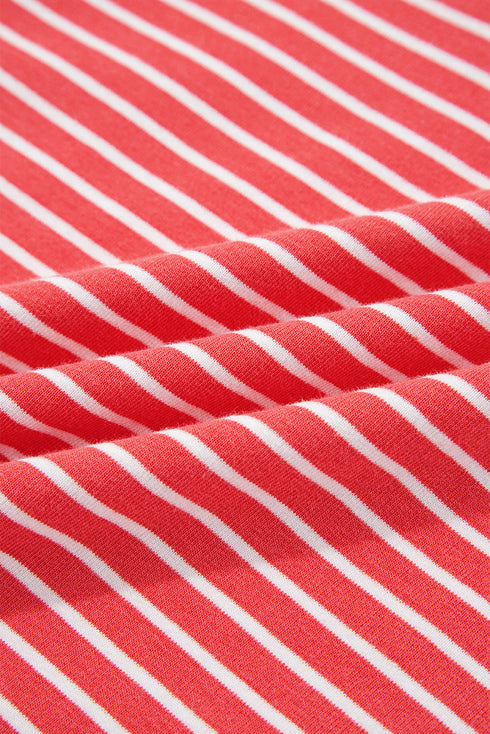 Striped Puff Sleeve Drawstring Hood Rib Trim Pullover Hoodie