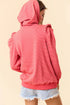 Striped Puff Sleeve Drawstring Hood Rib Trim Pullover Hoodie