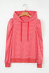 Striped Puff Sleeve Drawstring Hood Rib Trim Pullover Hoodie