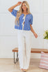 Striped Puff Sleeve Tie Front V Neck Blouse
