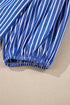 Striped Puff Sleeve Tie Front V Neck Blouse