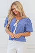 Striped Puff Sleeve Tie Front V Neck Blouse