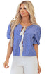 Striped Puff Sleeve Tie Front V Neck Blouse