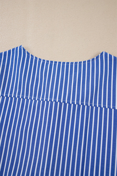 Striped Puff Sleeve Tie Front V Neck Blouse