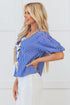 Striped Puff Sleeve Tie Front V Neck Blouse