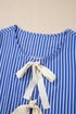 Striped Puff Sleeve Tie Front V Neck Blouse