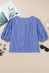 Striped Puff Sleeve Tie Front V Neck Blouse