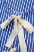 Striped Puff Sleeve Tie Front V Neck Blouse