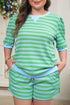 Striped Puff Sleeve Top Drawstring Shorts Matching Loungewear