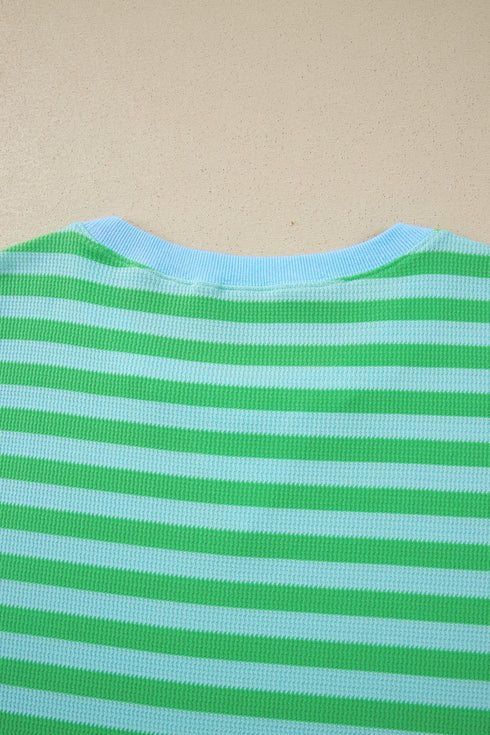Striped Puff Sleeve Top Drawstring Shorts Matching Loungewear