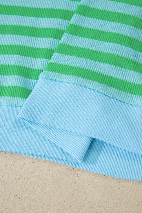 Striped Puff Sleeve Top Drawstring Shorts Matching Loungewear