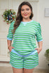 Striped Puff Sleeve Top Drawstring Shorts Matching Loungewear