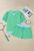 Striped Puff Sleeve Top Drawstring Shorts Matching Loungewear