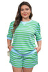 Striped Puff Sleeve Top Drawstring Shorts Matching Loungewear