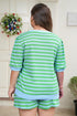 Striped Puff Sleeve Top Drawstring Shorts Matching Loungewear