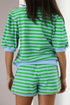 Striped Puff Sleeve Top Drawstring Shorts Matching Loungewear