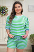 Striped Puff Sleeve Top Drawstring Shorts Matching Loungewear