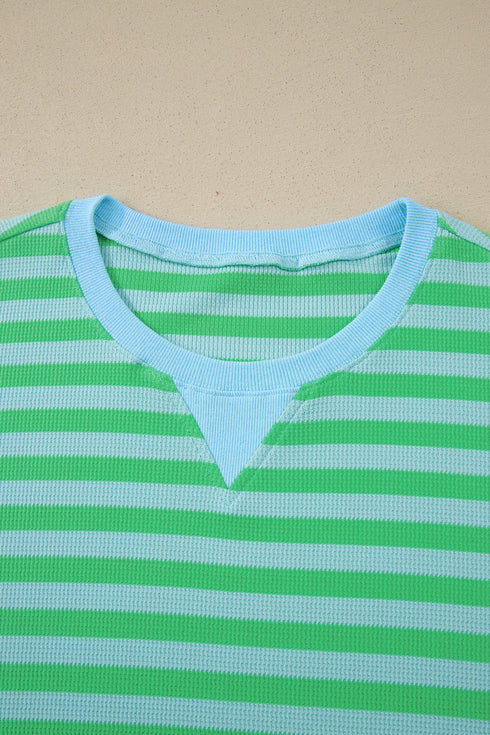 Striped Puff Sleeve Top Drawstring Shorts Matching Loungewear