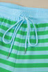 Striped Puff Sleeve Top Drawstring Shorts Matching Loungewear