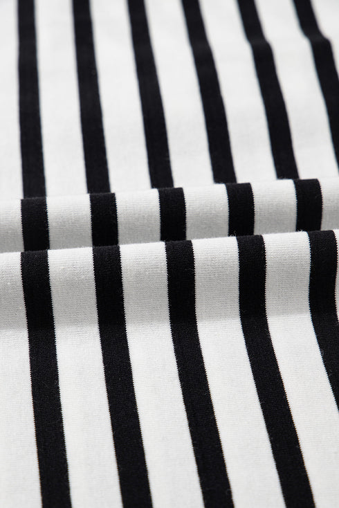 Striped Puff Sleeve V Neck Collared Pocket Mini Dress