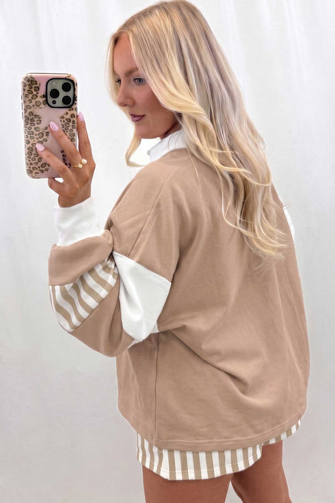 Striped Pullover Two Piece Drawstring Short Set