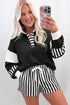 Striped Pullover Two Piece Drawstring Short Set