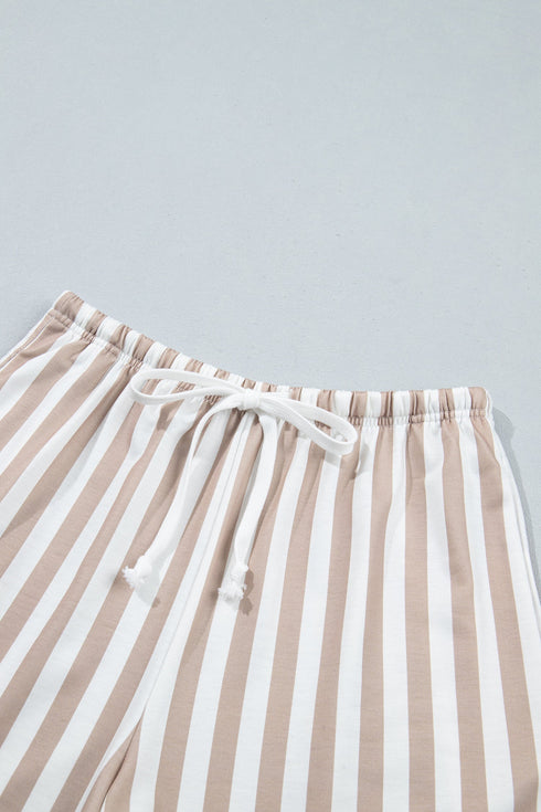 Striped Pullover Two Piece Drawstring Short Set