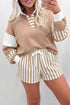 Striped Pullover Two Piece Drawstring Short Set