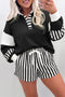 Striped Pullover Two Piece Drawstring Short Set