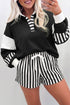 Striped Pullover Two Piece Drawstring Short Set