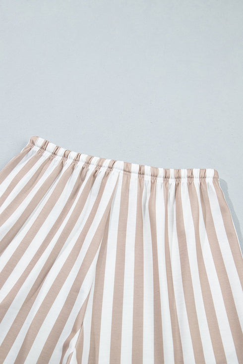 Striped Pullover Two Piece Drawstring Short Set