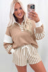Striped Pullover Two Piece Drawstring Short Set