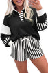 Striped Pullover Two Piece Drawstring Short Set