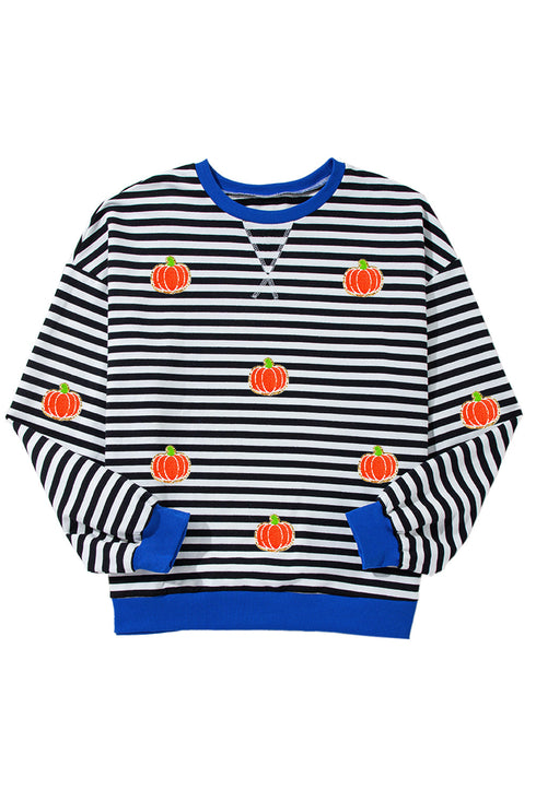 Striped Pumpkin Patch Crew Neck Pullover Sweatshirt