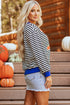 Striped Pumpkin Patch Crew Neck Pullover Sweatshirt