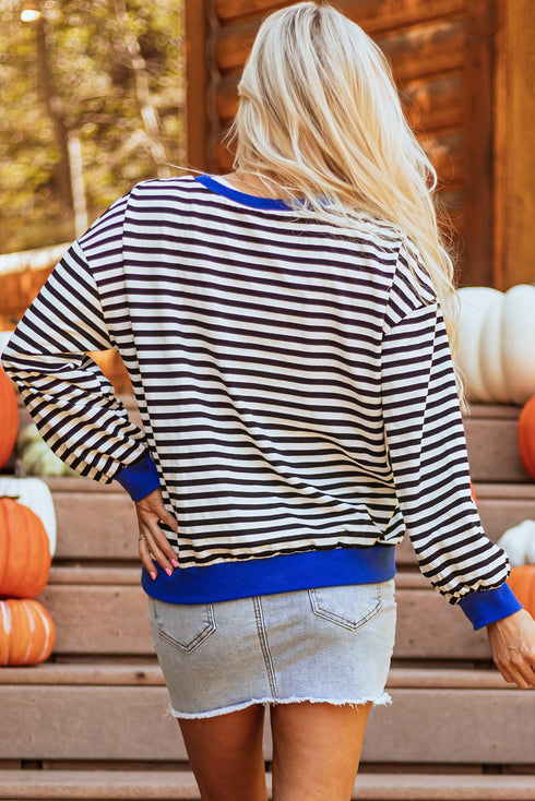 Striped Pumpkin Patch Crew Neck Pullover Sweatshirt