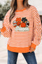 Striped Pumpkin Vibe Graphic Print Long Sleeve Tee