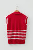 Striped Quarter Zip Collared Sleeveless Knit Sweater