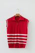 Striped Quarter Zip Collared Sleeveless Knit Sweater
