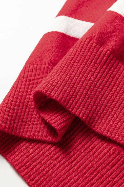 Striped Quarter Zip Collared Sleeveless Knit Sweater
