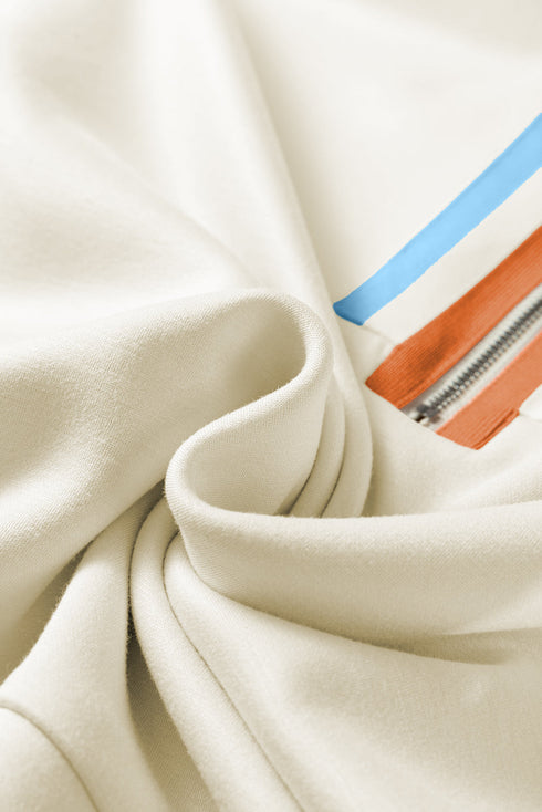 Striped Quarter Zip Contrast Trim Wide Leg Pant Set