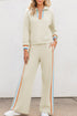 Striped Quarter Zip Contrast Trim Wide Leg Pant Set