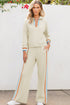 Striped Quarter Zip Contrast Trim Wide Leg Pant Set