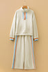 Striped Quarter Zip Contrast Trim Wide Leg Pant Set